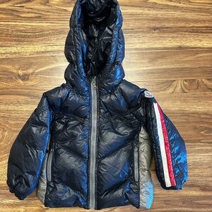 Moncler Kids Puffer Jacket in Black, Gray, and Red
